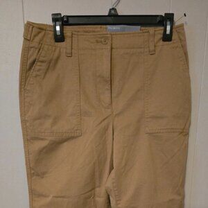 NWT Talbots 10P Crop Pants Dark Tan Flat Front Soft Casual Preppy Flattering